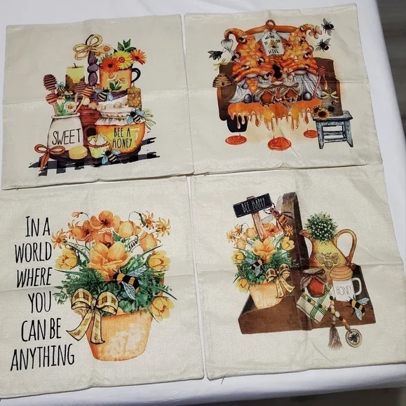 4 Pcs Fall Autumn Summer Thanksgiving Decorative Pillow Cover Case 18"X18" - Picture 2 of 9